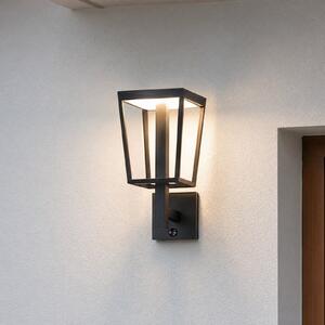 Lucande Zunanja LED-stenna svetilka Lynx, 35,5 cm, črna, s senzorjem, Črna, Kovina, Sodobni