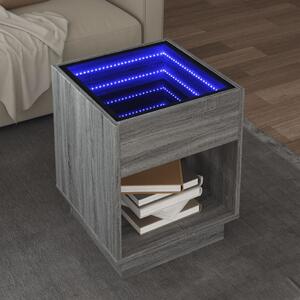 VidaXL Klubska mizica z neskončnimi LED siva sonoma 40x40x50 cm