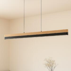Lucande LED-visoka svetilka Holven, les, CCT, dolžina 113 cm, zatemnjen, Les, Dnevna soba / jedilnica, Les, Sodobni