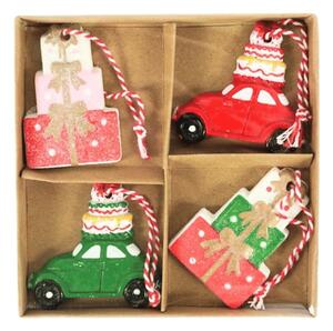 Set 4 božičnih okraskov CHRISTMAS CAR 6 cm