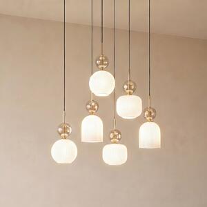 TK Lighting Visoka svetilka Sophia, 6-žarilna, bela/konjak, dolžina 65 cm, E14, zatemnjen, Bela, Dnevna soba / jedilnica, Steklo, Sodobni