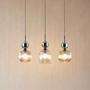 TK Lighting Visoka svetilka Sophia, s tremi žarnicami, barva konjak/zelena, dolžina 65 cm,, zatemnjen, Zelena, Dnevna soba / jedilnica, Steklo, Sodobni