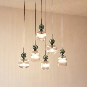 TK Lighting Visoka svetilka Sophia, 6-žarilna, konjak/zelena, dolžina 65 cm, E14, zatemnjen, Zelena, Dnevna soba / jedilnica, Steklo, Sodobni