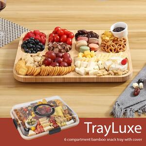 Trayluxe™ Bambusov Pladenj Za Prigrizke S 6 Predelki In Pokrovom