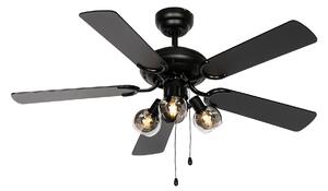 Stropni ventilator črn z lesnim potiskom 107,5 cm 3-luči z vlečnim stikalom - Mistral Vidro