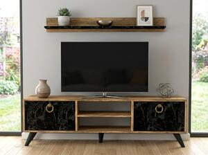 TV omarica ZEN 160 cm z zidno polico, dekor oreh/črni marmor