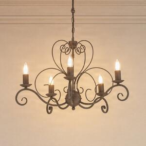 Luminex Lestenec Mauro, bež, 5-žarčni, Ø 62 cm, kovina, E14, zatemnjen, Bež, Dnevna soba / jedilnica, Kovina, Antični