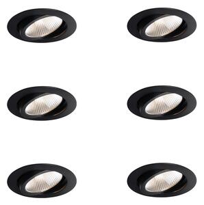 Komplet 6 vgradnih reflektorjev črne barve 9,5 cm vklj. LED 1300 lm Zatemnilni IP23 - Gaius