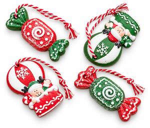 Set 4 božičnih okraskov CANDY ELF 6 cm