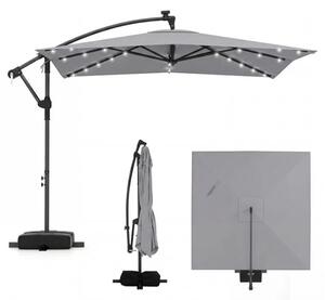 Senčnik s stojalom, solarna LED svetila, 81 cm, vrtljiv za 360 stopinj, ročica, križno podnožje, barva siva