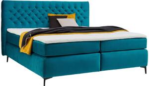POSTELJA BOXSPRING 160 cm x 200 cm , tekstil, leseni material turkizna
