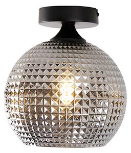 Stropna svetilka Art Deco črna z dimljenim steklom - Sphere