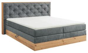 POSTELJA BOXSPRING 180 cm x 200 cm , tekstil, leseni material siva, naravne barve