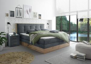 POSTELJA BOXSPRING 180 cm x 200 cm , les, tekstil, leseni material antracit
