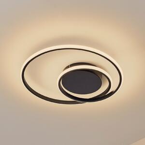 Lindby LED stropna svetilka Kyron, črna, aluminij, možnost zatemnitve, Ø45cm, zatemnjen, Črna, Dnevna soba / jedilnica, Aluminij, Sodobni