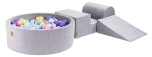 Sivo žametno otroško igrišče iz pene 4 ks višina 30 cm 225x90 cm Montessori – Meowbaby