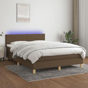 VidaXL Box spring postelja z vzmetnico LED temno rjava 140x200cm blago