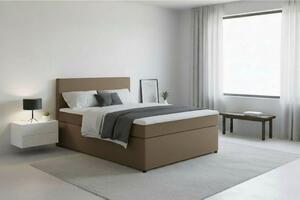 BOXSPRING POSTELJA 140 cm x 200 cm , tekstil, leseni material peščene barve