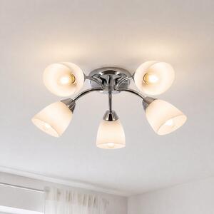 Milagro Lighting Stropna svetilka Portos, 5-žarčasta, bela/krom, kovina, Ø 54 cm, zatemnjen, Bela, Dnevna soba / jedilnica, Kovina