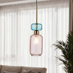 Milagro Lighting Visoka svetilka Molly, roza/zlata, 1-žarek, steklo, Ø 12 cm, zatemnjen, Roza / rosé, Dnevna soba / jedilnica, Steklo, Sodobni