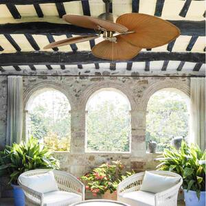 FARO BARCELONA Stropni ventilator Cuba L, premer 132 cm, štiriperesni, starinsko zlata barva, Zlata / medeninasta, Dnevna soba / jedilnica, Plastika
