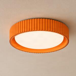 Lindby LED-stropna svetilka Colbie, oranžna z rebri, Ø 46 cm, možnostjo, zatemnjen, Oranžna, Dnevna soba / jedilnica, Kovina, Mladostno bivanje