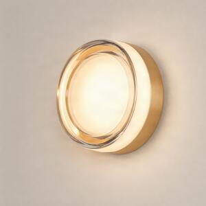 Lucande LED-stenna svetilka Somber, bronasta/jantarna, Ø 12,5 cm, IP44, Zlata / medeninasta, Hodnik, Steklo, Sodobni
