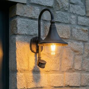 Lindby Zunanja stenska svetilka Daphne, antično črna, senzor, E27, zatemnjen, Črna, Aluminij, Antični