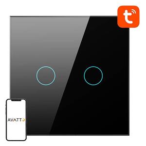 Pametno stekleno LED WiFi stikalo touch TUYA 2-kanalno črno Alexa Google Assistant