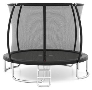 Zunanji trampolin, okrogel vrtni trampolin z varnostno mrežo in robustnim okvirjem, Ø366 cm, črn