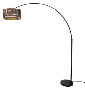 Stoječa svetilka črna z rjavim in bež črtastim senčilom 50 cm - XXL