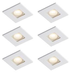 Komplet 6 modernih vgradnih reflektorjev bel kvadrat IP44 - Qure