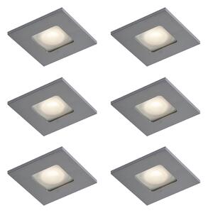 Komplet 6 modernih vgradnih reflektorjev Gunmetal Square IP44 - Qure