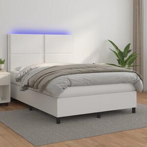 VidaXL Box spring postelja z vzmetnico LED bela 140x200cm umetno usnje