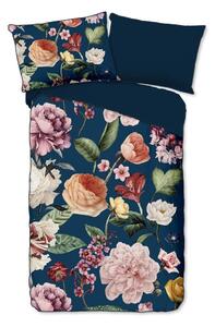 Temno modra enojna podaljšana posteljnina iz bombažnega satena 140x220 cm Fiori – Descanso