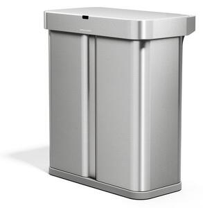 Jeklen koš za smeti 34+24 l za ločevanje odpadkov/brezstični v srebrni barvi Dual Sensor – simplehuman