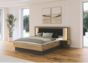 POSTELJNA GARNITURA 160 cm x 200 cm , tekstil, leseni material siva, hrast artisan
