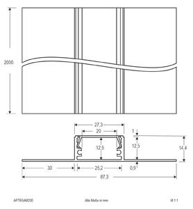 Aluminijasti profil za suho gradnjo 200 cm z opalnim pokrovom