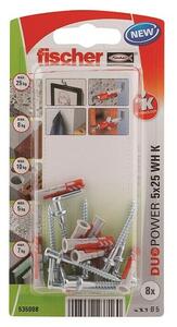 Fischer Duopower Set zidnih vložkov 5 x 25 WH K (Premer zidnega vložka: 5 mm, Dolžina zidnega vložka: 25 mm, Kotni kaveljček, 8 kos)