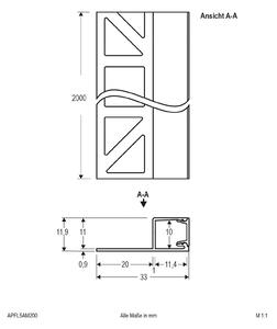 EVN APFL5 stranski profil za ploščice 200cmx3,3cm aluminij