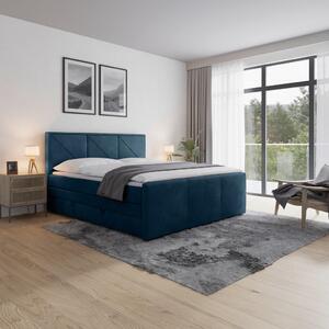 BOXSPRING POSTELJA 180 cm x 200 cm , les, kovina, umetna masa, tekstil modra