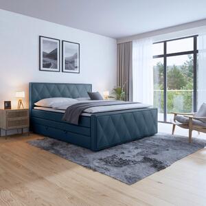 BOXSPRING POSTELJA 180 cm x 200 cm , les, kovina, umetna masa, tekstil modra