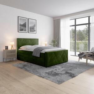 BOXSPRING POSTELJA 140 cm x 200 cm , les, kovina, umetna masa, tekstil zelena