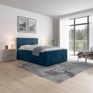 BOXSPRING POSTELJA 140 cm x 200 cm , les, kovina, umetna masa, tekstil modra