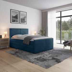 BOXSPRING POSTELJA 120 cm x 200 cm , les, kovina, umetna masa, tekstil modra