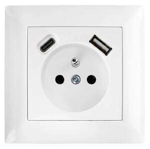 Enojna vtičnica z ozemljitvijo + USB-A USB-C OSTE JNH004-G White