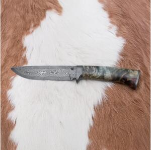 Lovski nož iz damaščanskega jekla 14 cm kostanj