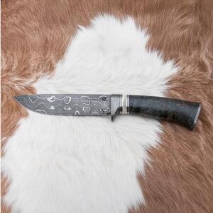 Lovski nož iz damaščanskega jekla 13,8 cm Breza/kamelja kost