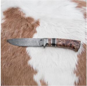 Lovski nož iz damaščanskega jekla 13 cm topol/ebenovina
