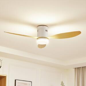 Stropni ventilator Lucande LED Kayu, bel, DC, tih, 132 cm